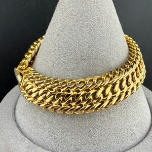 Vintage Monet Bracelet Gold Tone Triple Row Curb‎ Chain Heavy 7"